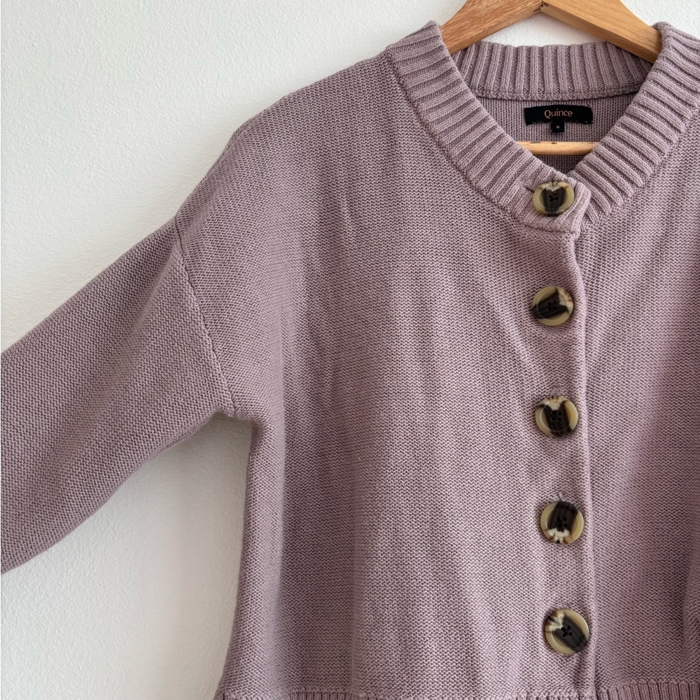 Quince 100% Organic Cotton Cropped Cardigan / Lilac Button-Up Women's Cardigan - Picture 5 of 10